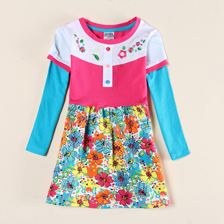 new arrival NOVA kids fuchsia autumn/winter printed floral with floral print hemline girls dress 2-6y all size retail