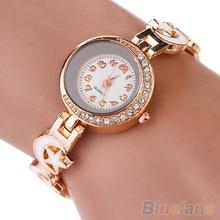 Mujeres Rhinestone estrella de la luna Faux Suede análogo de cuarzo del brazalete reloj de pulsera 27XN