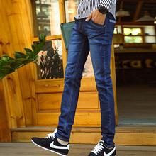 2016 New Korean Fashion Casual Men Skinny Jeans Male Trousers Mid Waist Slim Elastic Washed Pleated Scratched Pencil Denim Pants