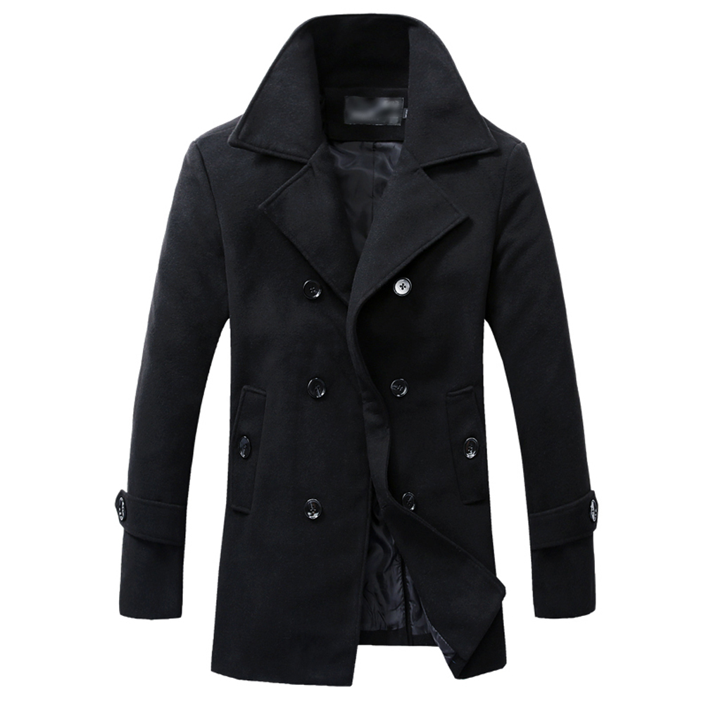 Fashion Winter Wool Windbreaker Woolen Coat Warm Long Jacket Trench Coat Outerwear Overcoat Double Breasted Peacoat Men LQ068