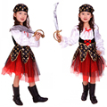 2016 New Pirate Costumes Girls Party Dress Christmas Costume for Kids Clothes Game Uniforms with Scarf