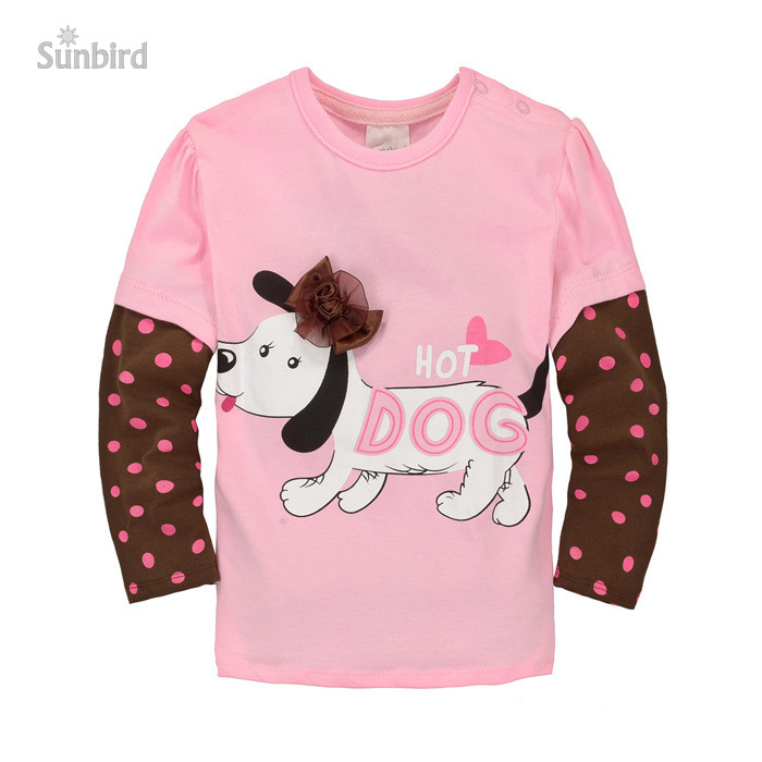 BJT343, dog, Children girls T Shirts, Baby Tees, 100% Cotton long sleeve T shirts Top for 1-6 year.