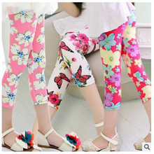 Free shipping Hot summer 2016 kids new arrive 7th fashion girls leggings print flowers girls pants childrens trousers