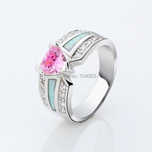 Opal Stone Rings Pink Sapphire 10KT White Gold Filled Rings For Women Lady s Jewelry Free