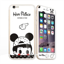 Glow in the dark luminous cute girl raised Tempered Glass film Screen Protector+back cover for iPhone 6 case 6S 6 Plus 6s plus