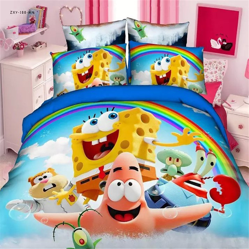 mavelous 3d spongebob boys bedding set 2/3pcs kit of duvet cover bed sheet pillow case kit/twin/single