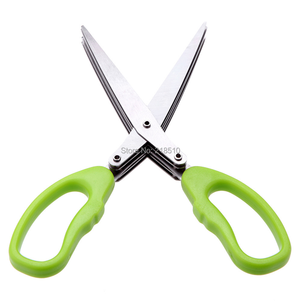 Multi functional Stainless Steel Kitchen Knives 5 Layers Scissors Sushi Shredded Scallion Cut Herb Spices Scissors