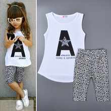 18M-6T baby girls clothes set 2015 clothing child White A t shirt+Leopard pants brand new summer toddler ropa de ninas