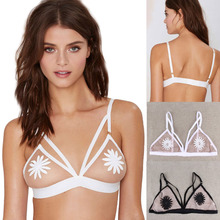 Sexy Lingerie Bra Bralette Top See Through Lace + Mesh Underwear Bikini Bra Embroidered Flower Cover Point