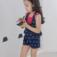 2016 Children Heart Pattern Denim Overalls Baby Girl Cotton Overalls Summer Girls Princess Denim Pants Kids Cute Clothes