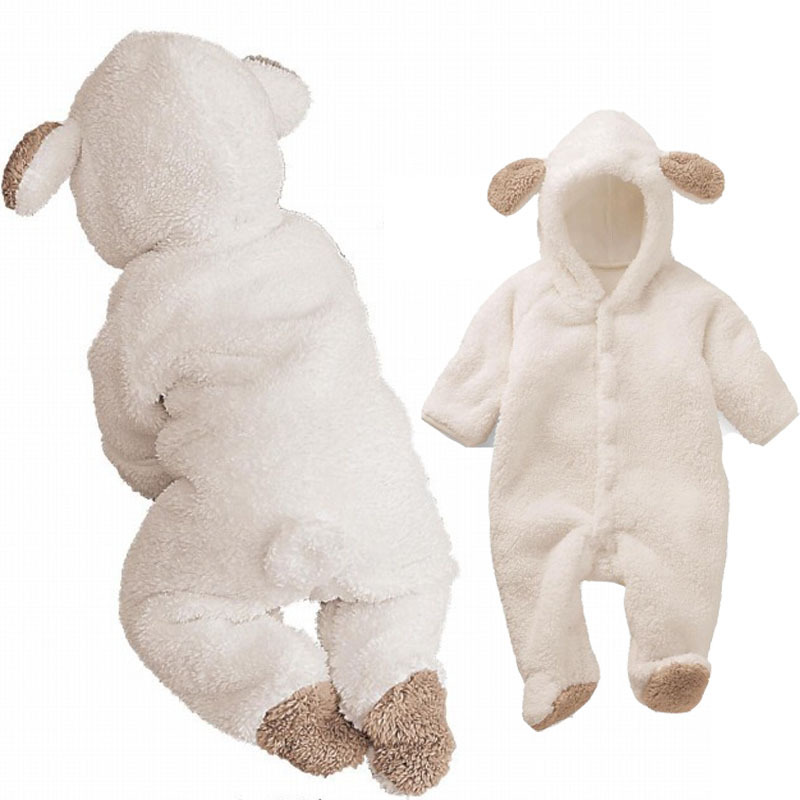 Cute Winter Warm longsleeve coral fleece infant baby Romper cartoon winter Jumpsuit boys girls animal overall