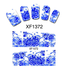 Blue Peony Flower False Nail Accessory Tips Wrap Decals Water Transfer Wraps Stickers DIY Gift XF1372