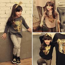 Retail 2015 New Girls Clothing Sets full sleeve T shirt legging 2 piece set 3 color