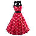 Vintage Dress Rockabilly Andrey Hepburn Casual Party Robe Retro Halter Neck Polka Dot Print Big Wing