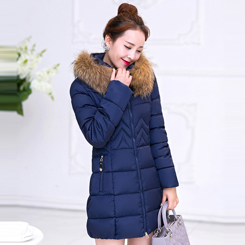             2015 Winter New Big Artificial Fur Collar Coats 4 Solid Colors Slim Thick Long Jacket Women Parkas Plus Size M -4XL WWM843