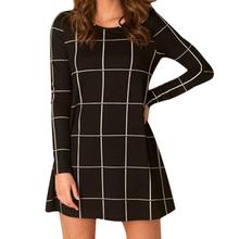 Jimshop 2016 Autumn Women Long Sleeve Tartan Check Print Flared Swing Dress Free Shipping