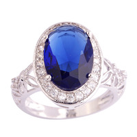 lingmei Wholesale New Jewelry Oval Cut Sapphire Quartz & White Topaz 925 Silver Ring Size 6 7 8 9 10 11 Fashion Style For Women