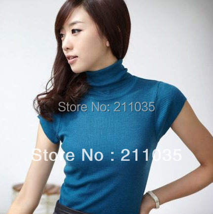 Women autumn Spring turtleneck pullover short-sleeved Slim solid sweater slim casual Knitwear R93 DY G423 6606#