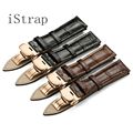 iStrap Black Brown Italian Calf Leather Watch Band Soft Hand Stitched S S Butterfly Clasp Bracelet