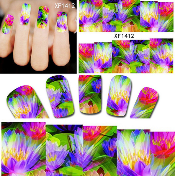 1sheets Hot Sales Women Beauty Stickers Water Transfer Wraps Foils Polish Decals Temporary Tattoos Nail Art
