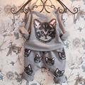 Toddler Girls clothes 2016 kids clothes cartoon cat baby girl long sleeve coat pants 2 pcs