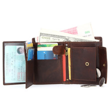2015 vintage purse men wallets genuine leather wallets Cowhide Trifold Zipper men’s wallet short vertical design purse
