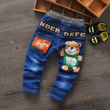 Spring/ Autumn kids Jeans Long Pants baby For boys Girls Children jeans trousers Washable Blue Bear 2-7T