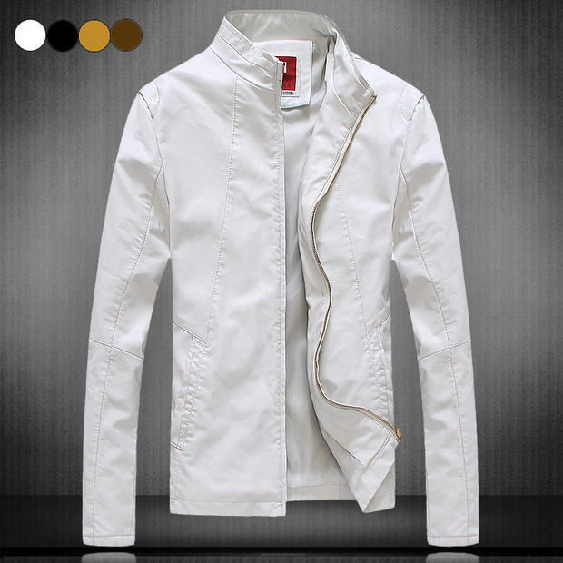 New PU Leather Jacket Men Fashion Korean Slim Fit Casual Mens Leather Jackets and Coats Solid Zipper Stand Collar Outwears Male