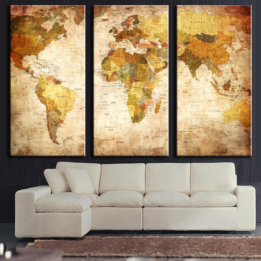 3 Pcs/Set Vintage Painting Framed Canvas Wall Art Picture Classic Map Canvas Print Modern Wall Paintings Top Home Decoration