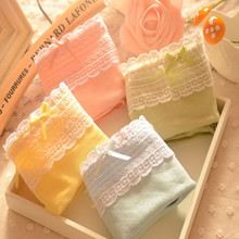 Underwear Women 2015 Women’s Young Girl Sexy Briefs Bow Calcinha Brand 100% Cotton Candy Color Lace Briefs Cute Panties