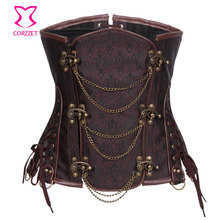 Brown Brocade Gothic Corselet Steampunk Corset Underbust Waist Training Corsets Espartilho Steel Bone Waist Trainer For Women