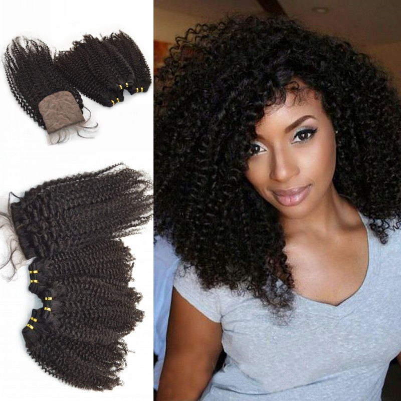 Hot Afro Kinky 3c 4a 4b Peruvian Hair Bundles With Closures 3pcs