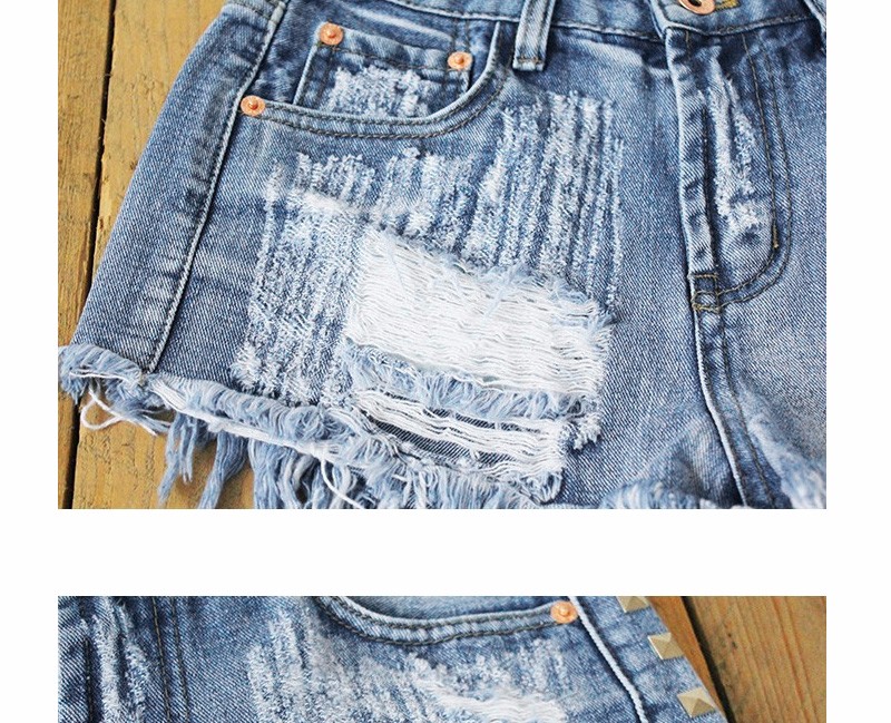 2015 Women\'s Fashion Brand Vintage Tassel Rivet Ripped Loose High Waisted Short Jeans Punk Sexy Hot Woman Denim Shorts Plus Size (7)