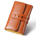 Retro Burnished Leather Wallet Women Fashion Concise Plain Tri fold Billfold Laides High Quality Cowhide Magnetic