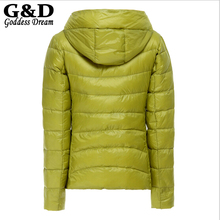 JD157 Plus Size Winter Ultralight Down Hooded Jackets and Coats Women Duck Parka Pluma Black Sportwear
