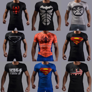Новые спортивная одежда супермен / бэтмен / человек паук / капитан америка / халк / поцелуй группа / т рубашки мужчины фитнес одежда мужчины майка