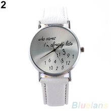 Women Watch Who Cares Faux Leather Band Quartz Date Round Dial Analog Wrist Watch 2LCG