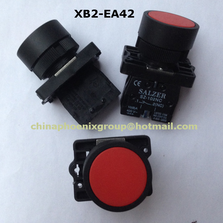 2015 hot sell 22mm push button switch 1 NC N/C Red Sign Momentary switch button Flush Push Button Switch 600V 10A XB2-EA42 5pcs