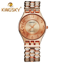2015 Hot Kingsky Women Quartz Chain Watch Alloy White Dot Brand Flora Female Wrist Rose Gold
