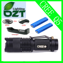 UltraFire CREE XM-L Q5 450Lumens cree led Torch Zoomable Cree Waterproof LED Flashlight Torch light+2pcs Battery+Battery Charger