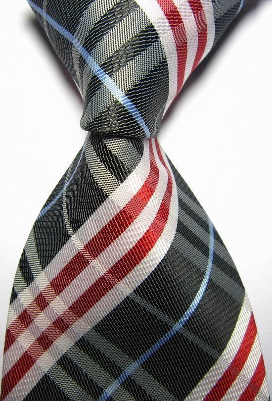 NT0420 Black Blue Red Stripe Man s Luxury Silk Polyester Tie Jacquard Woven Classic Business Party