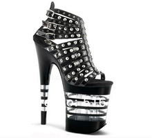 8 inch sexy rivets punk high heels Gorgeous pole dancing Shoes lady’s 20cm rome Stripe Platform shoes
