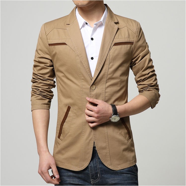 2015 Autumn Comfortable Cotton Blazers Men Two Buttons Solid Design Casual Blaser Jacket Blazer Masculino Slim Black grey khaki1