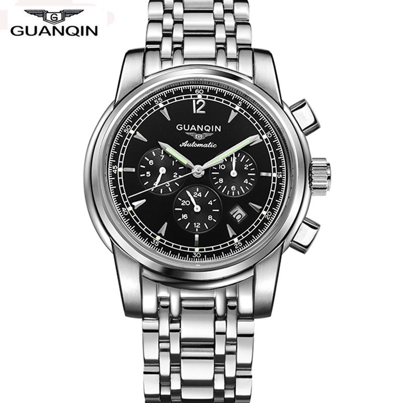 2016 Luxury Brand GUANQIN Watches Men Waterproof Automatic Mechanical Watch Stainless Steel Luminous Clock Men relogio masculino