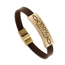 Men Gift Vintage Jewelry Steampunk Brown Leather Bracelet Charm Bracelet 100% Engraved CC10900