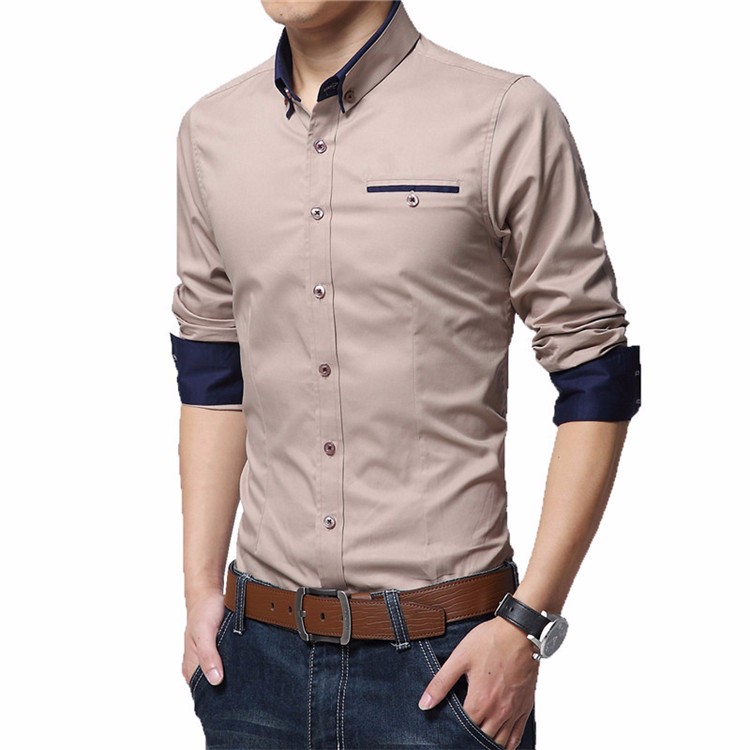 Long Sleeve Men Dress Shirt Solid Color Plus Size M-5XL High Quality Men\'s Formal Shirts Slim Fit 2016 Spring Fashion 1