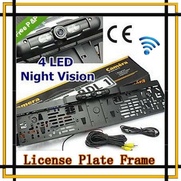 Waterproof Car Europe License Plate Frame Rearview Camera W/4 LED Night Vision European License Plate,Free Shipping