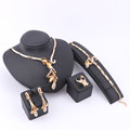 New Vintage Trendy African Retro Gold Plated Crystal Necklace Earrings Ring Bracelet Bridal Jewelry Sets For