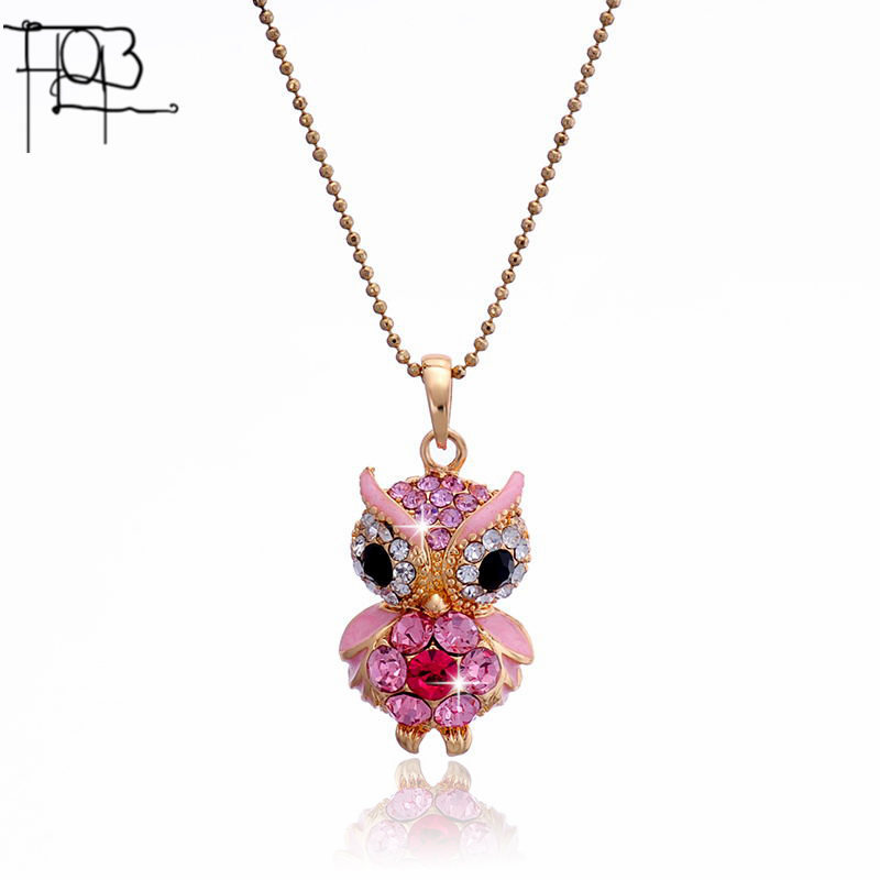 2016 New Arrivals 18K Gold Plated Austrian Crystal Pendant Necklace Fashion Jewelry Crystal Colorful Owl Pendants