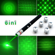 Top Quality 6in1 5mw 650nm Red Green Blue Laser Pointer Pen Laser Flashlight + 5 Star Caps Beam Light ,Aperture, Kaleidoscopic